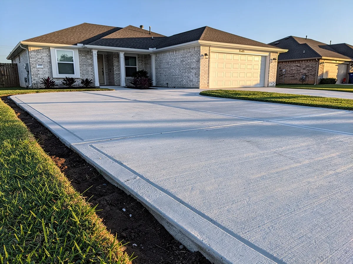 Newly poured concrete driveway in Conroe, TX